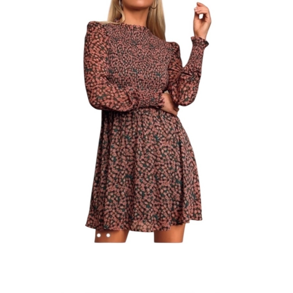 Lulus Floral Forever Green and Pink Floral Print Smocked Skater Dress
